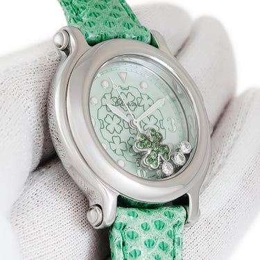 腕時計 ショパール CHOPARD ハッピースポーツ 27/8428 クオーツ レディース 純正ダイヤ&エメラルド グリーン シェル クローバー