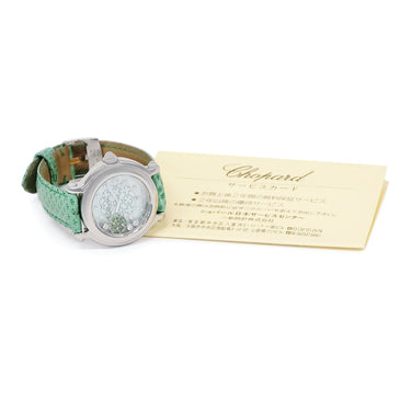 腕時計 ショパール CHOPARD ハッピースポーツ 27/8428 クオーツ レディース 純正ダイヤ&エメラルド グリーン シェル クローバー