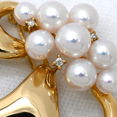 タサキ TASAKI あこやパール ダイヤ パールホワイト×イエローゴールド K18YG パール ダイヤモンド ブローチ 白 デザインブローチ ペンダントトップ 18K 750 YG