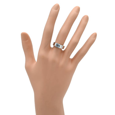 カルティエ Cartier タンク アクアマリン ライトブルー×ホワイトゴールド K18WG アクアマリン #49 リング 指輪 青 水色 Au750 18K 18金 スクエアカット 9号