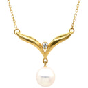 ミキモト MIKIMOTO パールネックレス パールホワイト×イエローゴールド K18YG パール ダイヤモンド ネックレス MIKIMOTO 真珠 18K 18金 Au750 ダイヤ V字 パールスウィング