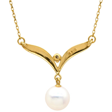 ミキモト MIKIMOTO パールネックレス パールホワイト×イエローゴールド K18YG パール ダイヤモンド ネックレス MIKIMOTO 真珠 18K 18金 Au750 ダイヤ V字 パールスウィング