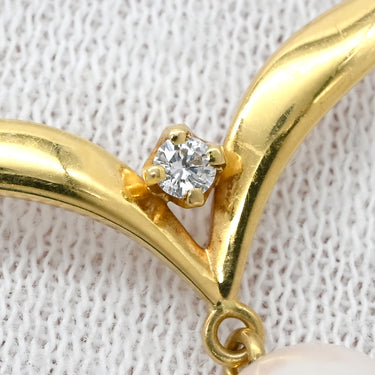 ミキモト MIKIMOTO パールネックレス パールホワイト×イエローゴールド K18YG パール ダイヤモンド ネックレス MIKIMOTO 真珠 18K 18金 Au750 ダイヤ V字 パールスウィング