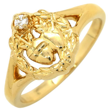 ミキモト MIKIMOTO ダイヤモンド イエローゴールド K18YG ダイヤモンド リング 指輪 Au750 18K 18金 1P 1石 1粒 十字架 ハート リースモチーフ 10号