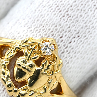 ミキモト MIKIMOTO ダイヤモンド イエローゴールド K18YG ダイヤモンド リング 指輪 Au750 18K 18金 1P 1石 1粒 十字架 ハート リースモチーフ 10号