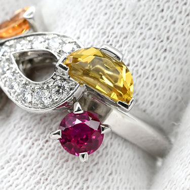 カルティエ Cartier ソルベ ダイヤ マルチカラ―×ホワイトゴールド K18WG ダイヤモンド オレンジガーネット ピンクトルマリン ルビー イエローベリル #48(JP8) リング 指輪 ルビー ガーネット トルマリン イエローベリル 7.5号