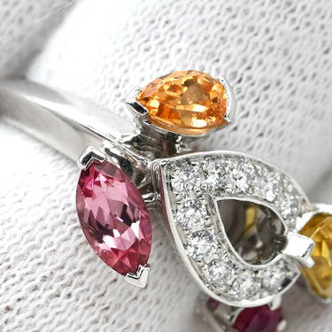 カルティエ Cartier ソルベ ダイヤ マルチカラ―×ホワイトゴールド K18WG ダイヤモンド オレンジガーネット ピンクトルマリン ルビー イエローベリル #48(JP8) リング 指輪 ルビー ガーネット トルマリン イエローベリル 7.5号