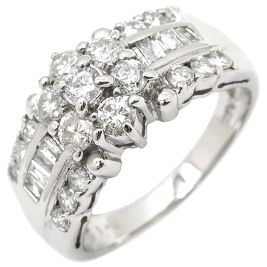 ノンブランド NON BRAND ダイヤモンド 1.00ct プラチナシルバー Pt900 ダイヤモンド リング 指輪 Pt プラチナ フラワーモチーフ 花 ラウンドブリリアント バゲット 9号