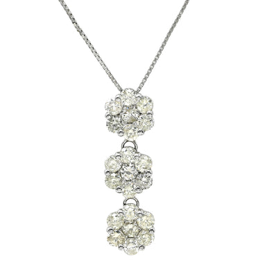 ノンブランド NON BRAND ダイヤペンダント 2.0ct ホワイトゴールド K18WG ダイヤモンド ネックレス 3連 ドロップ 18K 750 WG 21石 ラウンドブリリアント