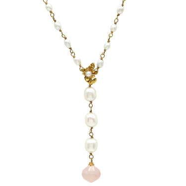 Chang Mee ローズクオーツ パール ペンダント ピンク×パールホワイト×イエローゴールド Pt850 パール ネックレス 18K 750 YG 淡水パール
