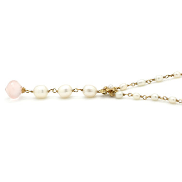 Chang Mee ローズクオーツ パール ペンダント ピンク×パールホワイト×イエローゴールド Pt850 パール ネックレス 18K 750 YG 淡水パール