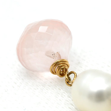 Chang Mee ローズクオーツ パール ペンダント ピンク×パールホワイト×イエローゴールド Pt850 パール ネックレス 18K 750 YG 淡水パール