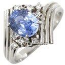 ノンブランド NON BRAND サファイア1.46ct ダイヤリング0.11ct ブルー×プラチナシルバー Pt900 サファイア リング 指輪 Pt900 ブルー オーバル アシンメトリー デザイン 12号