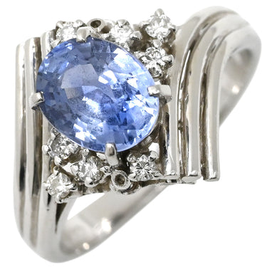 ノンブランド NON BRAND サファイア1.46ct ダイヤリング0.11ct ブルー×プラチナシルバー Pt900 サファイア リング 指輪 Pt900 ブルー オーバル アシンメトリー デザイン 12号