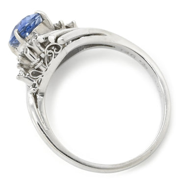 ノンブランド NON BRAND サファイア1.46ct ダイヤリング0.11ct ブルー×プラチナシルバー Pt900 サファイア リング 指輪 Pt900 ブルー オーバル アシンメトリー デザイン 12号