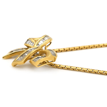 ノンブランド NON BRAND ダイヤモンド リボンモチーフ イエローゴールド K18YG ダイヤモンド ネックレス 結び目 18K 750 YG