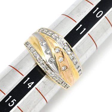 ノンブランド NON BRAND ダイヤモンド イエローゴールド×ホワイトゴールド×ピンクゴールド K18YG K18WG ダイヤモンド リング 指輪 Au750 18K 18金 3カラー ウェーブ ラインストーン 幅広 12.5号