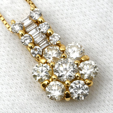 ノンブランド NON BRAND ダイヤモンド フラワーモチーフ イエローゴールド K18YG ダイヤモンド ネックレス 18K 750 YG 花