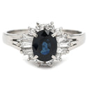 ノンブランド NON BRAND サファイア 1.05 ct ダイヤ 0.38ct ブルー×プラチナシルバー Pt900 サファイア ダイヤモンド リング 指輪 青 プラチナ Pt900 オーバルカット ヘイローデザイン 14号
