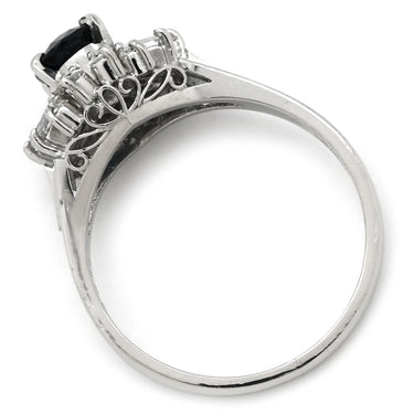 ノンブランド NON BRAND サファイア 1.05 ct ダイヤ 0.38ct ブルー×プラチナシルバー Pt900 サファイア ダイヤモンド リング 指輪 青 プラチナ Pt900 オーバルカット ヘイローデザイン 14号