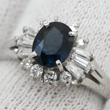 ノンブランド NON BRAND サファイア 1.05 ct ダイヤ 0.38ct ブルー×プラチナシルバー Pt900 サファイア ダイヤモンド リング 指輪 青 プラチナ Pt900 オーバルカット ヘイローデザイン 14号