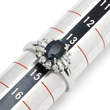 ノンブランド NON BRAND サファイア 1.05 ct ダイヤ 0.38ct ブルー×プラチナシルバー Pt900 サファイア ダイヤモンド リング 指輪 青 プラチナ Pt900 オーバルカット ヘイローデザイン 14号