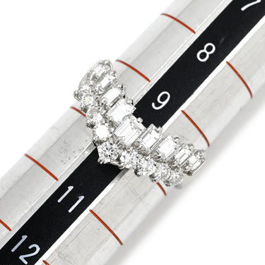 ノンブランド NON BRAND ダイヤモンド プラチナシルバー Pt900 ダイヤモンド リング 指輪 Pt900 プラチナ パヴェ 2列 2連 V字デザイン Vライン バゲットカット 9.5号