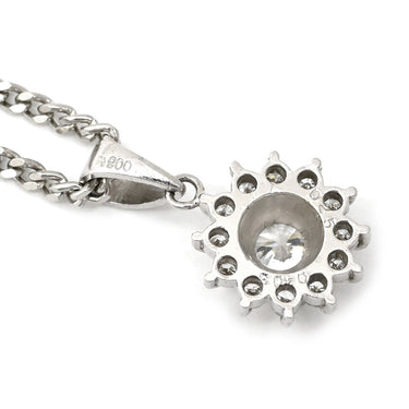 ノンブランド NON BRAND ダイヤ プラチナシルバー Pt900 ダイヤモンド Pt850（チェーン） ネックレス Pt900×Pt850 コンビ ヘイローデザイン SUN サンバースト フラワー