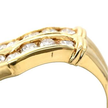 ノンブランド NON BRAND ダイヤモンド 1.0ct デザインリング イエローゴールド K18YG ダイヤモンド リング 指輪 18K 750 YG V字 Vライン 2列 ラウンドブリリアント 11号