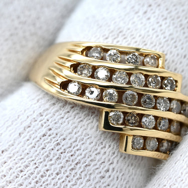ノンブランド NON BRAND ダイヤ 0.50ct イエローゴールド K18YG ダイヤモンド リング 指輪 K18YG Au750 18K ステップライン レイヤードデザイン 12号