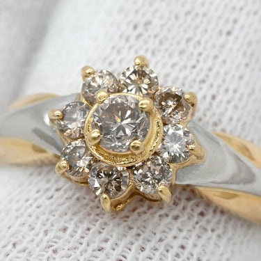 ノンブランド NON BRAND ダイヤモンド 0.50ct フラワーモチーフ イエローゴールド×プラチナシルバー K18YG Pt900 ダイヤモンド リング 指輪 18K 750 YG プラチナ900 コンビ 花 ラウンドブリリアント 13号