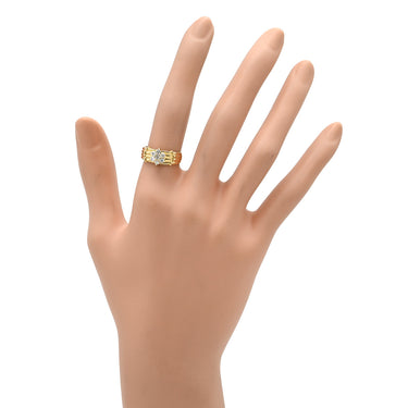 ノンブランド NON BRAND ダイヤモンド イエローゴールド K18YG ダイヤモンド リング 指輪 Au750 18K 18金 フラワーモチーフ 7P 7石 7粒 バンブー調 11.5号