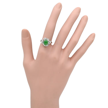 ノンブランド NON BRAND 翡翠 ダイヤモンド グリーン×プラチナシルバー Pt900 ヒスイ ダイヤモンド リング 指輪 緑 Pt900 プラチナ 大粒 ひすい ヒスイ ジェダイト オーバル カボション 12号