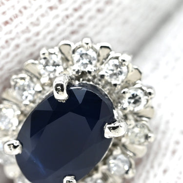 ノンブランド NON BRAND サファイア ダイヤ プラチナシルバー Pt900 サファイア ダイヤモンド イヤリング オーバルカット Pt900 プラチナム ヘイローデザイン