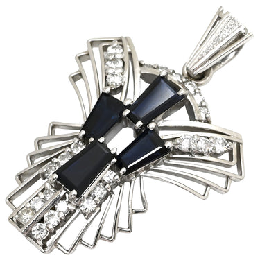 ノンブランド NON BRAND ブルーサファイア 1.61ct ダイヤモンド ブルー×プラチナシルバー Pt900 サファイア ダイヤモンド ペンダントトップ 青 バケットミックスカット プラチナ