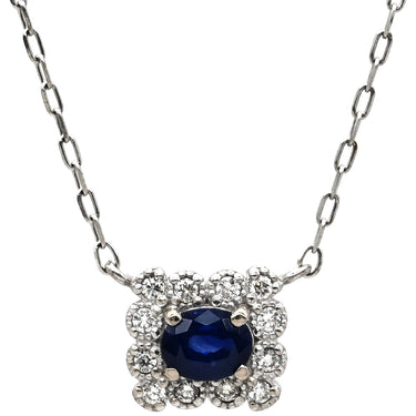 ノンブランド NON BRAND ブルーサファイア 0.24ct ダイヤ ブルー×ホワイトゴールド K18WG サファイア ダイヤモンド ネックレス 1石 1粒 青 1粒 750 WG オーバルミックスカット スクエア
