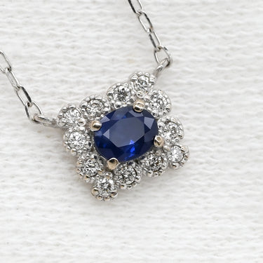 ノンブランド NON BRAND ブルーサファイア 0.24ct ダイヤ ブルー×ホワイトゴールド K18WG サファイア ダイヤモンド ネックレス 1石 1粒 青 1粒 750 WG オーバルミックスカット スクエア