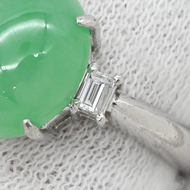 ノンブランド NON BRAND ヒスイ 6.01ct ダイヤモンド プラチナシルバー Pt850 ヒスイ ダイヤモンド リング 指輪 緑 グリーン 翡翠 ひすい 1石 1粒 ジェイダイト カボションカット 10.5号