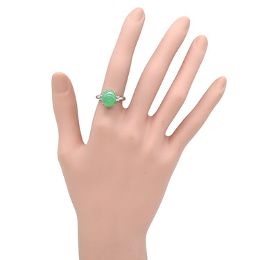 ノンブランド NON BRAND ヒスイ 6.01ct ダイヤモンド プラチナシルバー Pt850 ヒスイ ダイヤモンド リング 指輪 緑 グリーン 翡翠 ひすい 1石 1粒 ジェイダイト カボションカット 10.5号