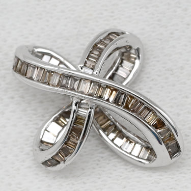 ノンブランド NON BRAND ダイヤ 0.37ct ホワイトゴールド K18WG ダイヤモンド ペンダントトップ Au750 18K WG ブラウンダイヤ バゲットカット クロスオーバーデザイン