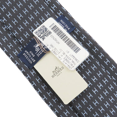 エルメス HERMES クラバット 7cm ファソネ H H36322T 01 タラサXブルー シルク ネクタイ 紺 青 総柄 H織り バイカラー H柄 新品 未使用