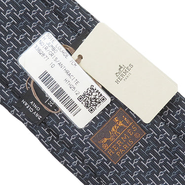 エルメス HERMES クラバット 7cm Hジャンボ H336287T 10 ノワール×グリ×アントラシト シルク ネクタイ 黒 グレー ダークグレー H JUMBO 総柄 新品 未使用
