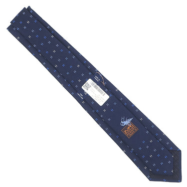 エルメス HERMES クラバット 7cm H サンティアン H339376T 02 マリン×ブルーモワイヤン×ブラン シルク ネクタイ シルクツイルタイ 紺 青 白 総柄 H柄 新品 未使用