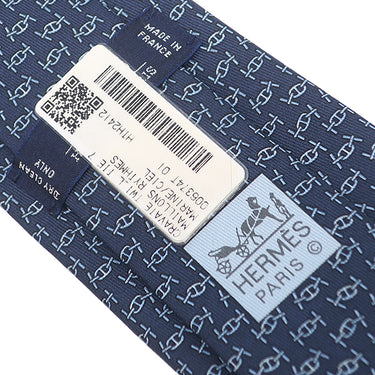 エルメス HERMES クラバット 7cm マイヨン リズム H006374T 01 マリン×シエル シルク ネクタイ シルクツイルタイ 紺 水色 総柄 新品 未使用