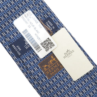 エルメス HERMES クラバット 7cm アンジップ H339239T 02 マリン×アズール×ブラン シルク ネクタイ 紺 青 白 総柄 H柄 UN ZIP 新品 未使用