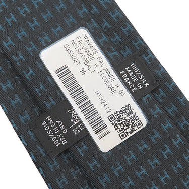 エルメス HERMES クラバット 7cm ファソネ H H36322T 36 ノワールXコバルト シルク ネクタイ 黒 青 総柄 H織り バイカラー H柄 新品 未使用