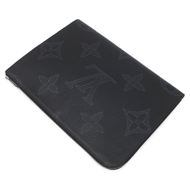 ルイヴィトン LOUIS VUITTON ポシェットジュール GM NM M80044 ノワール レザー トリヨンシャドウレザー クラッチバッグ シルバー金具 シャドウ ドキュメントケース