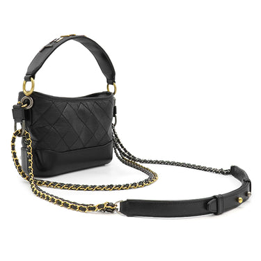 シャネル CHANEL ガブリエル ドゥ シャネル ホーボー ブラック レザー 2WAYバッグ マットゴールド金具 黒 トリコロール金具