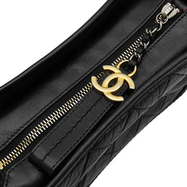シャネル CHANEL ガブリエル ドゥ シャネル ホーボー ブラック レザー 2WAYバッグ マットゴールド金具 黒 トリコロール金具