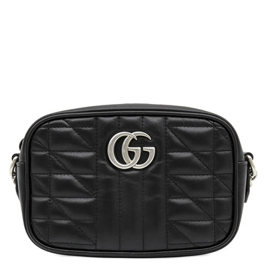 グッチ GUCCI GGマーモント ミニ カメラバッグ 634936 ブラック レザー シェブロンキルティングレザー ショルダーバッグ マットシルバー金具 ダブルG